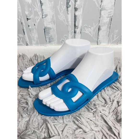 Turquoise Wide Strap Flat Womens Sandals Size 7/8 NEW - Picture 2 of 4